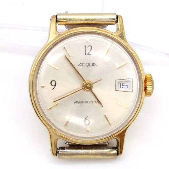 Vintage ACQUA Automatic Watch Womens Gold Tone Stainless Steel Date Beige Dial - Picture 1 of 5